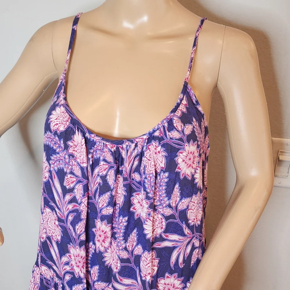 XiRENA Tierney Cotton Sleeveless Tiered Midi Dress Navy purple pink Sz M pockets - Picture 13 of 16